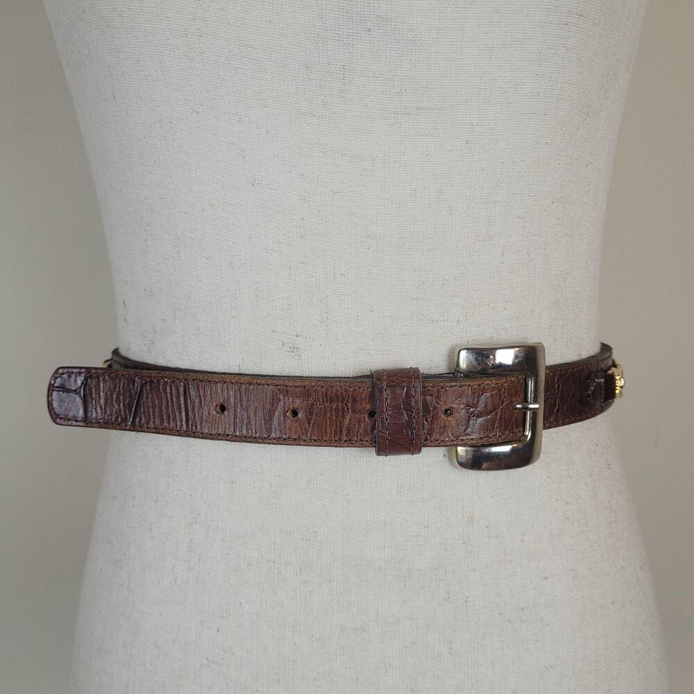 Vintage Talbots Belt Med Brown Leather Croc Embossed Chainlink Statement 90s